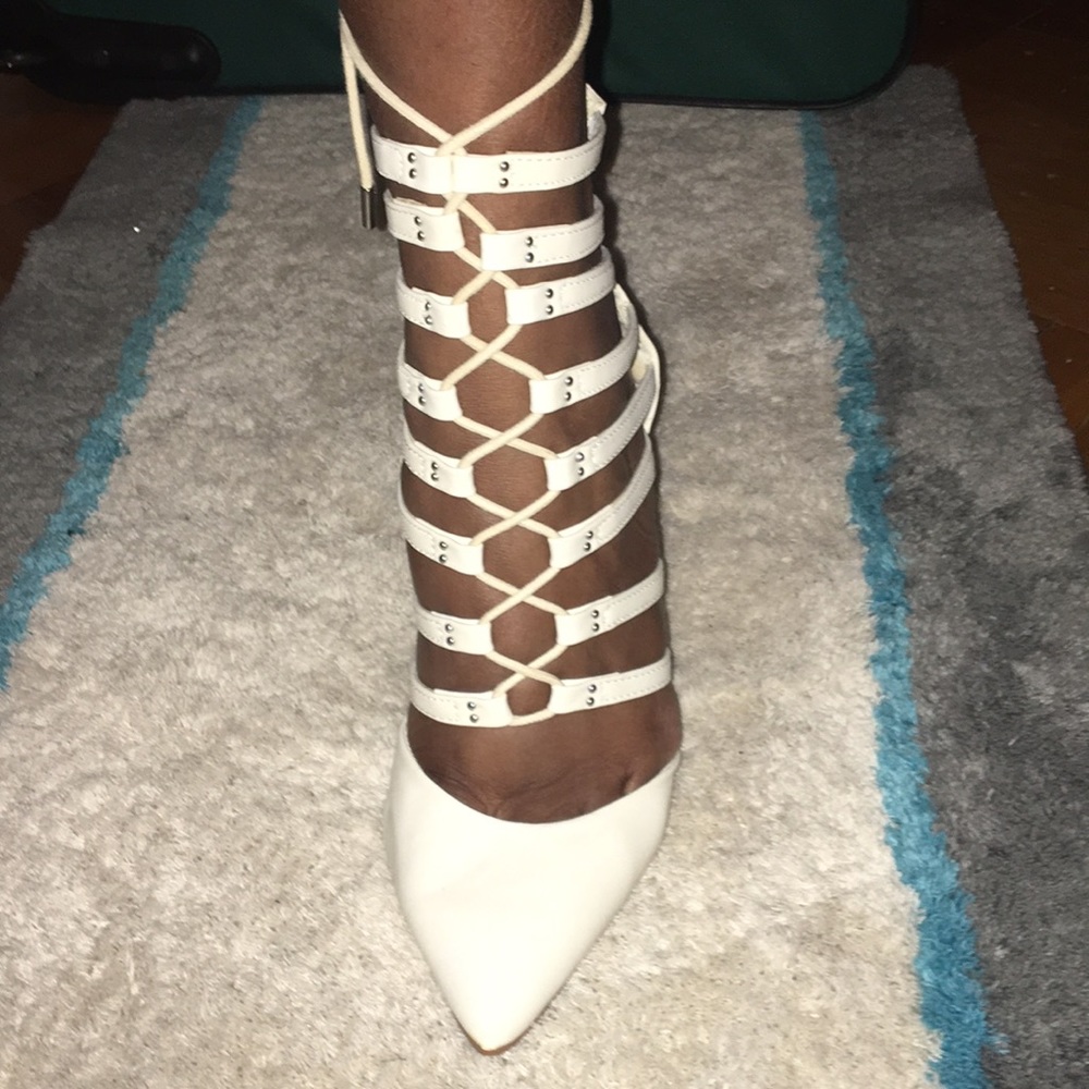 Rouge Lace Up Pointed Toe Heels